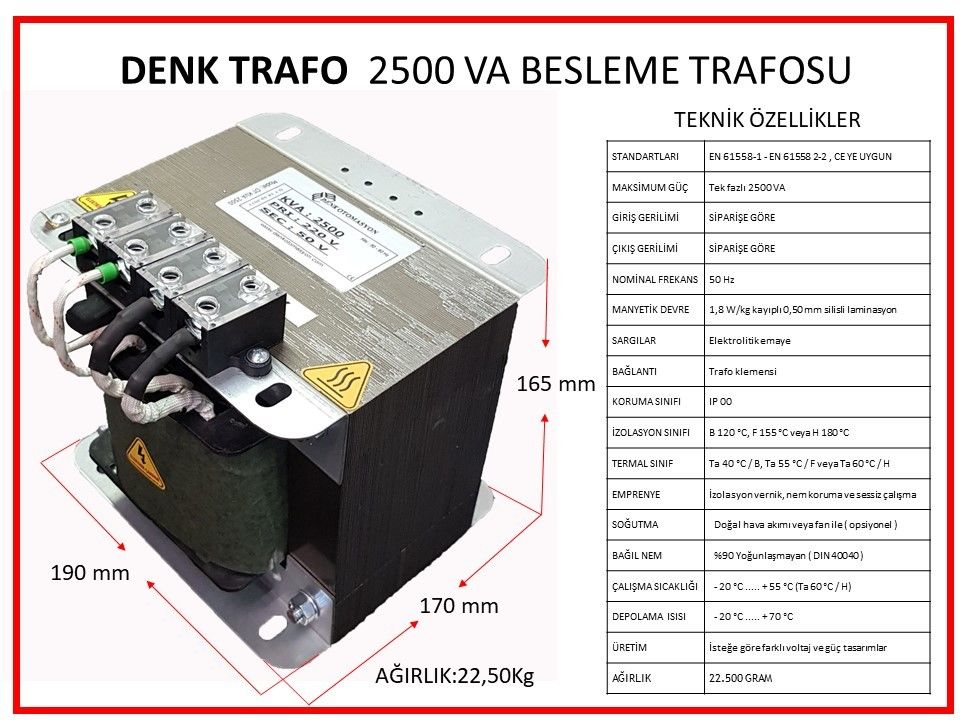 2500VA Tek Faz Güç Trafosu