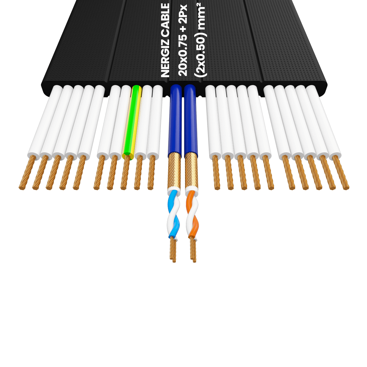 20x0.75 + 2Px(2x0.50) mm2 Örgülü Standart Yassı Kablo