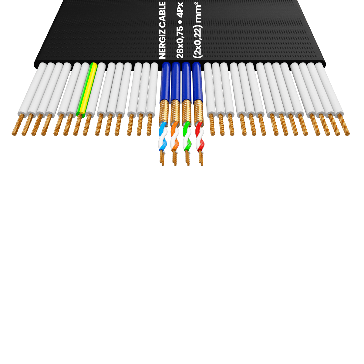 28x0.75 + 4Px(2x0.22) mm2 Folyolu Standart Yassı Kablo