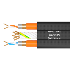 6x0.75 + 2Px(2x0.75) mm2 Bükümlü Örgülü Yassı Kablo