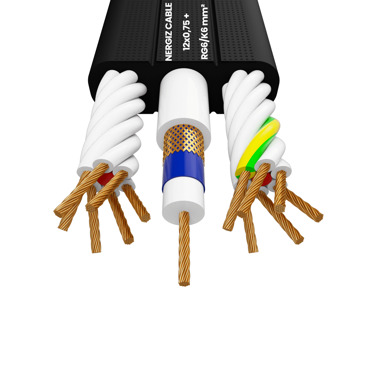 12x0.75mm2 + RG6 Koaksiyel Kablolu Yassı Kablo