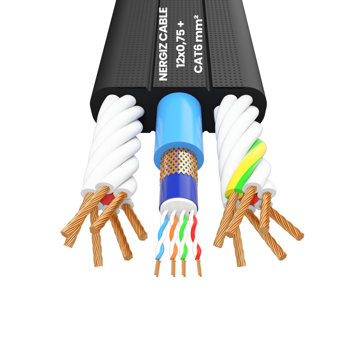 12x0.75mm2 + CAT6 Data Kablolu Yassı Kablo