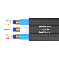 2xCAT6 + RG6 Özel Tasarım Data & Koaksiyel Yassı Kablo
