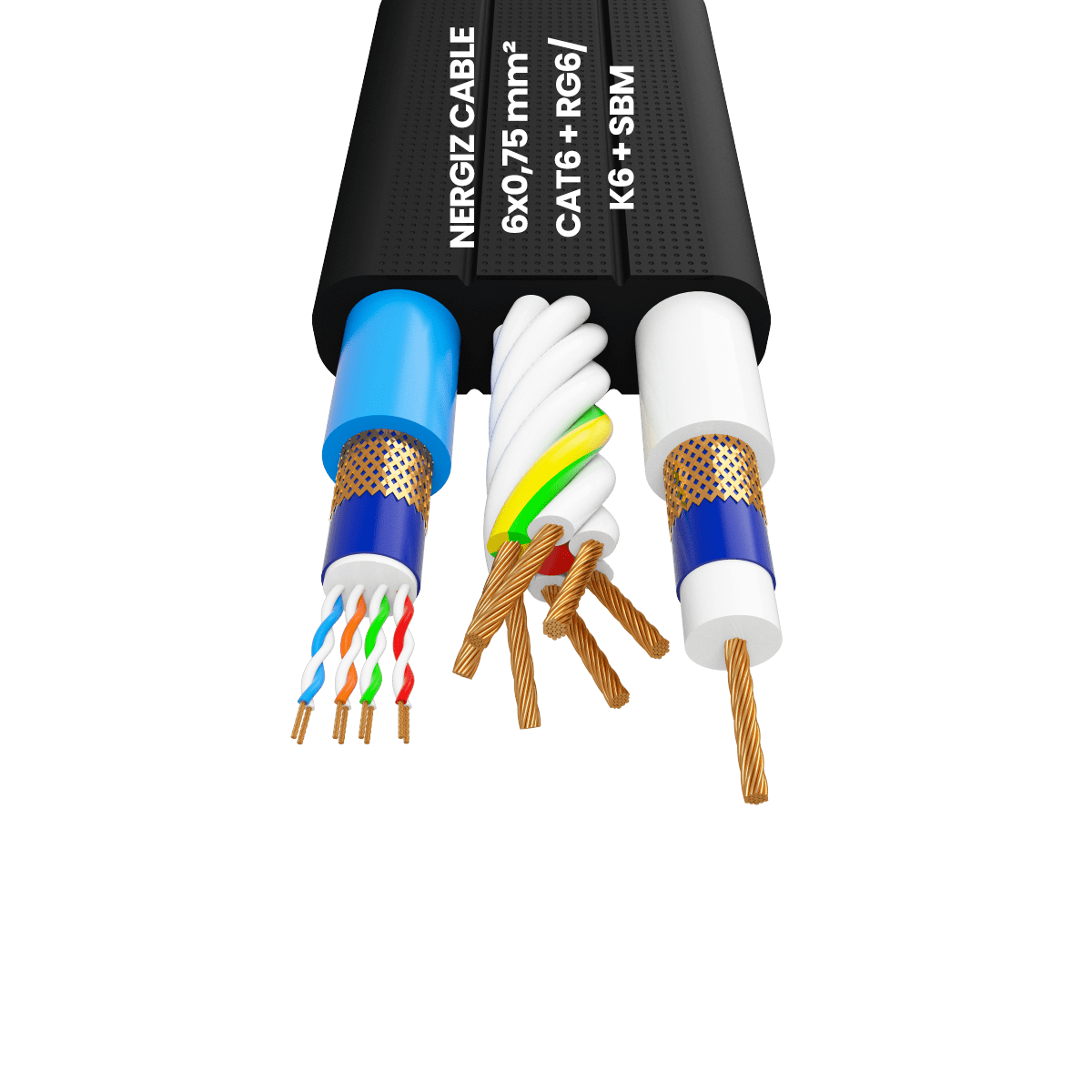 6x0.75mm2 + CAT6 + RG6 Özel Tasarım Data & Koaksiyel Kablo