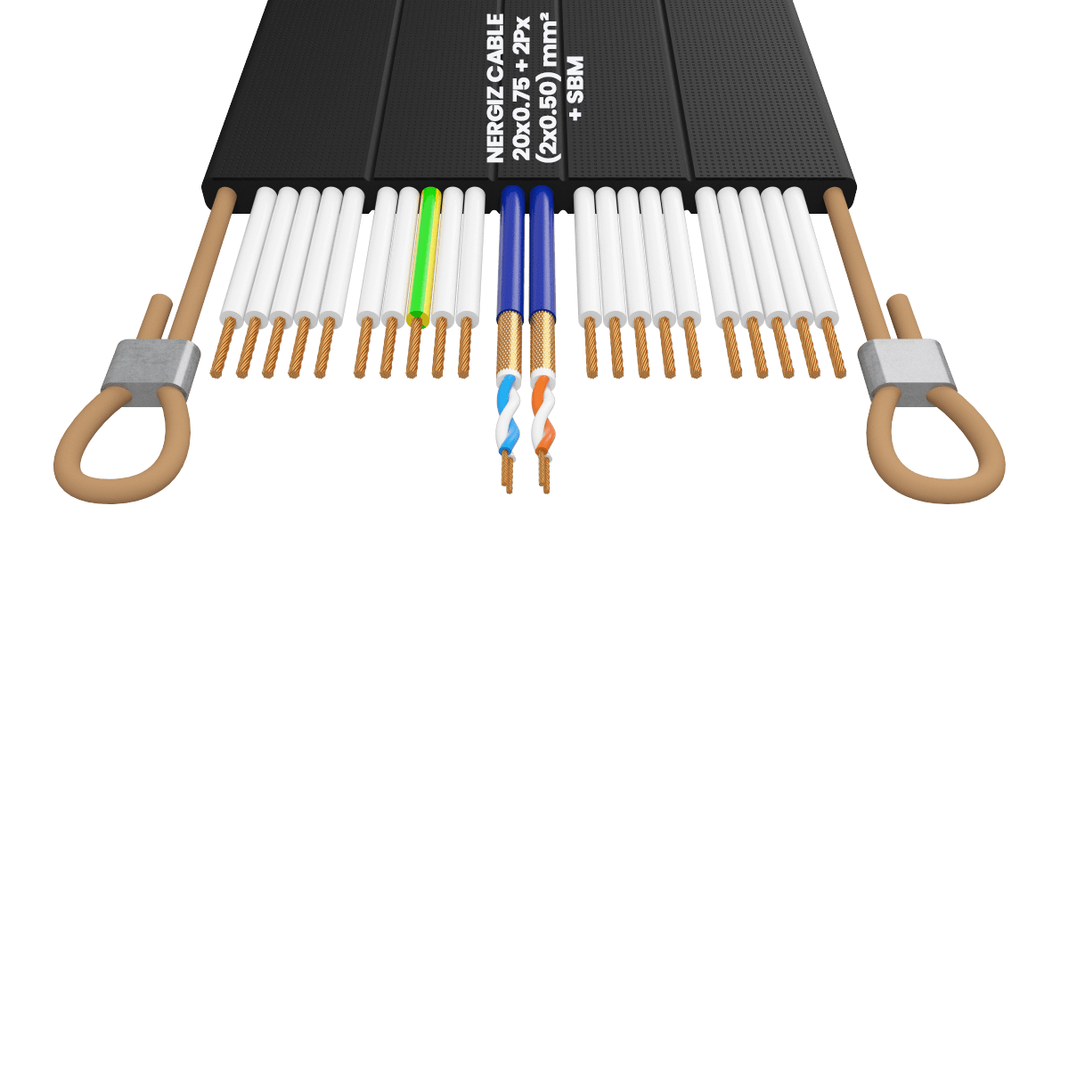 20x0.75 + 2Px(2x0.50) mm2 + ÇH Halatlı Bükümlü Seri Haberleşmeli Yassı Kablo