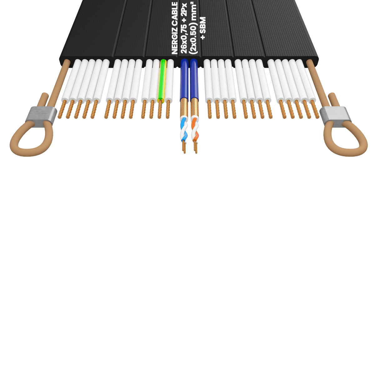 26x1 + 2Px(2x0.50) mm2 + ÇH Halatlı Bükümlü Seri Haberleşmeli Yassı Kablo