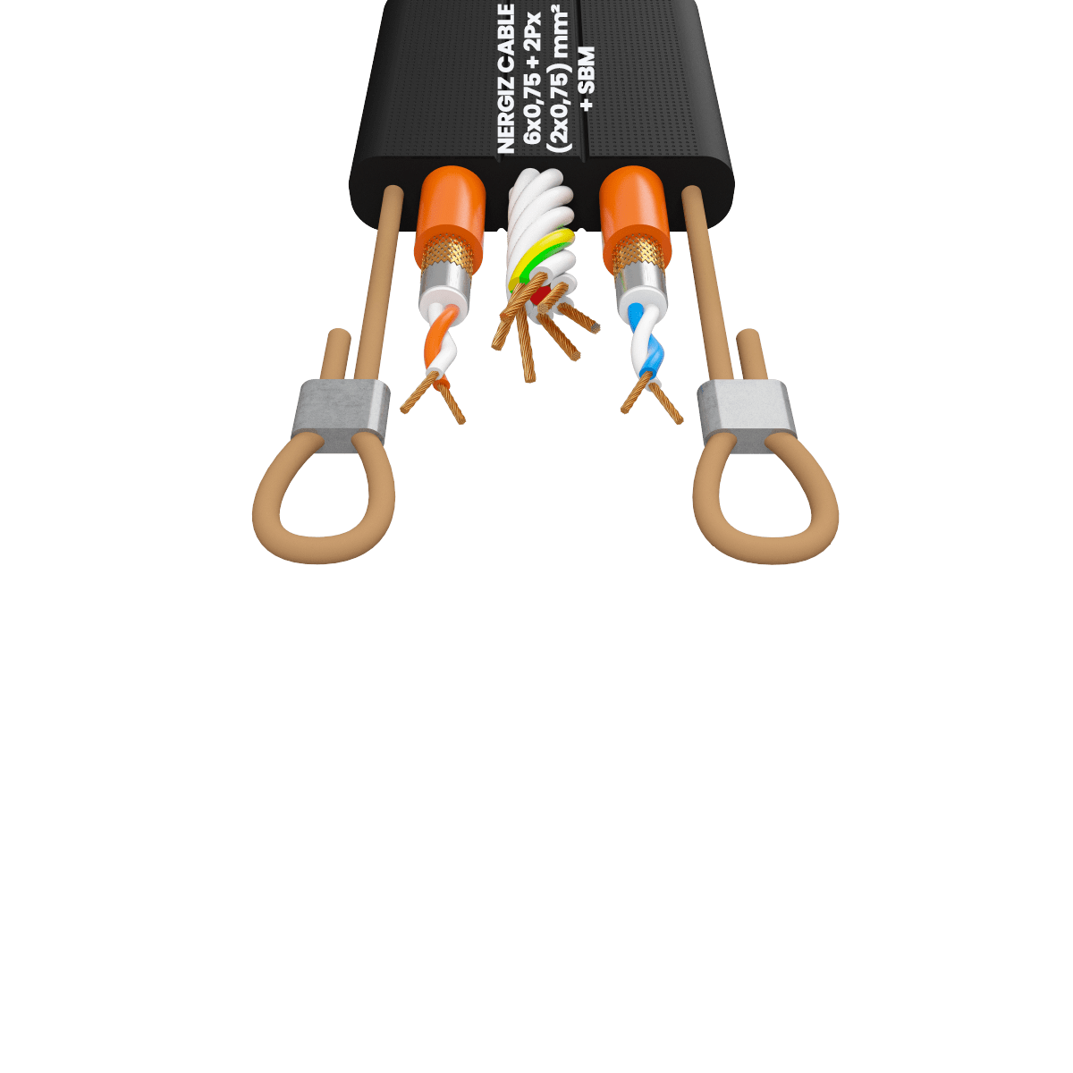 6x0.75 + 2Px(2x0.75) mm2 + ÇH Halatlı Bükümlü Örgülü Seri Haberleşmeli Yassı Kablo