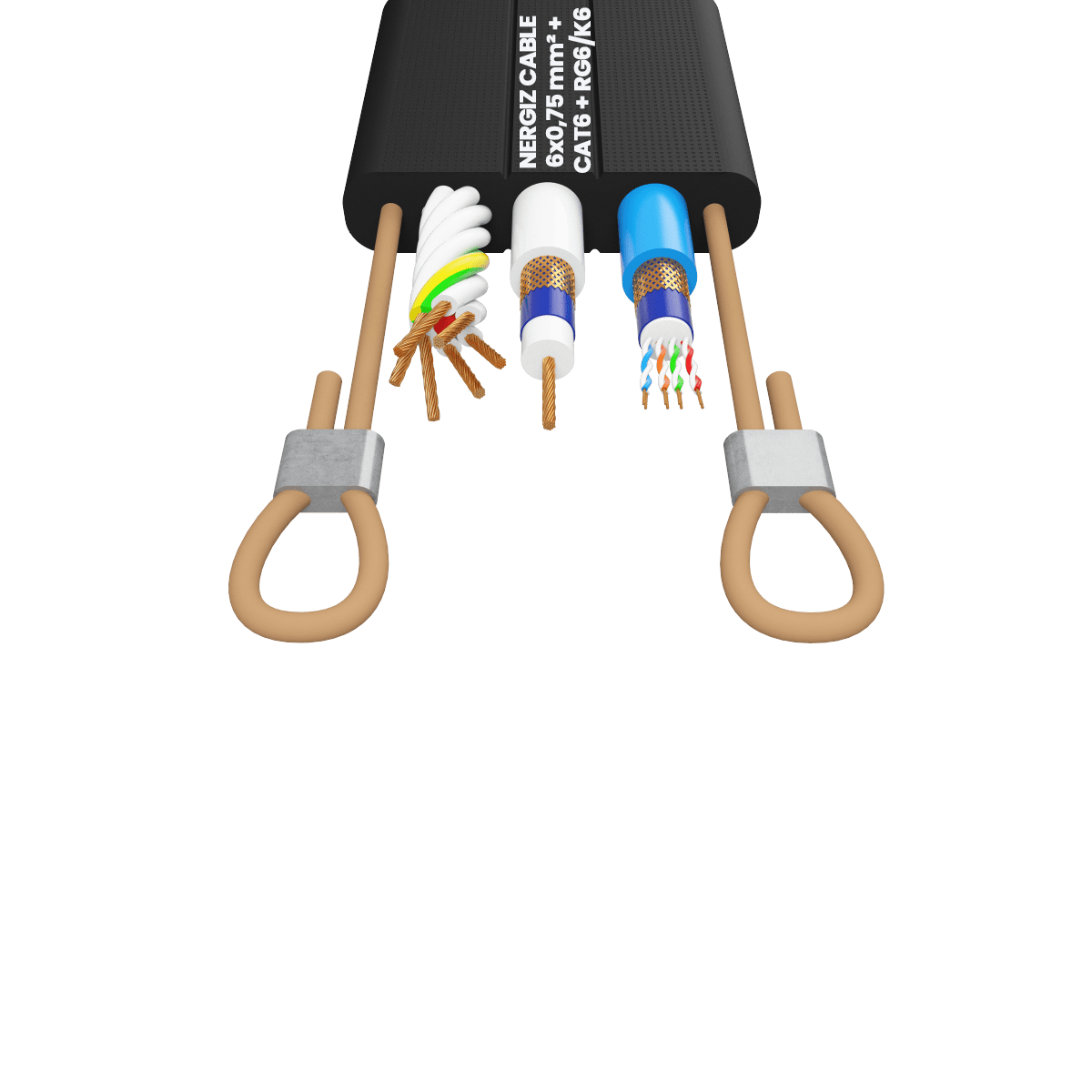 6x0.75mm2 + CAT6 + RG6 + ÇH Halatlı Özel Tasarım Data&Koaksiyel Seri Haberleşmeli Yassı Kablo